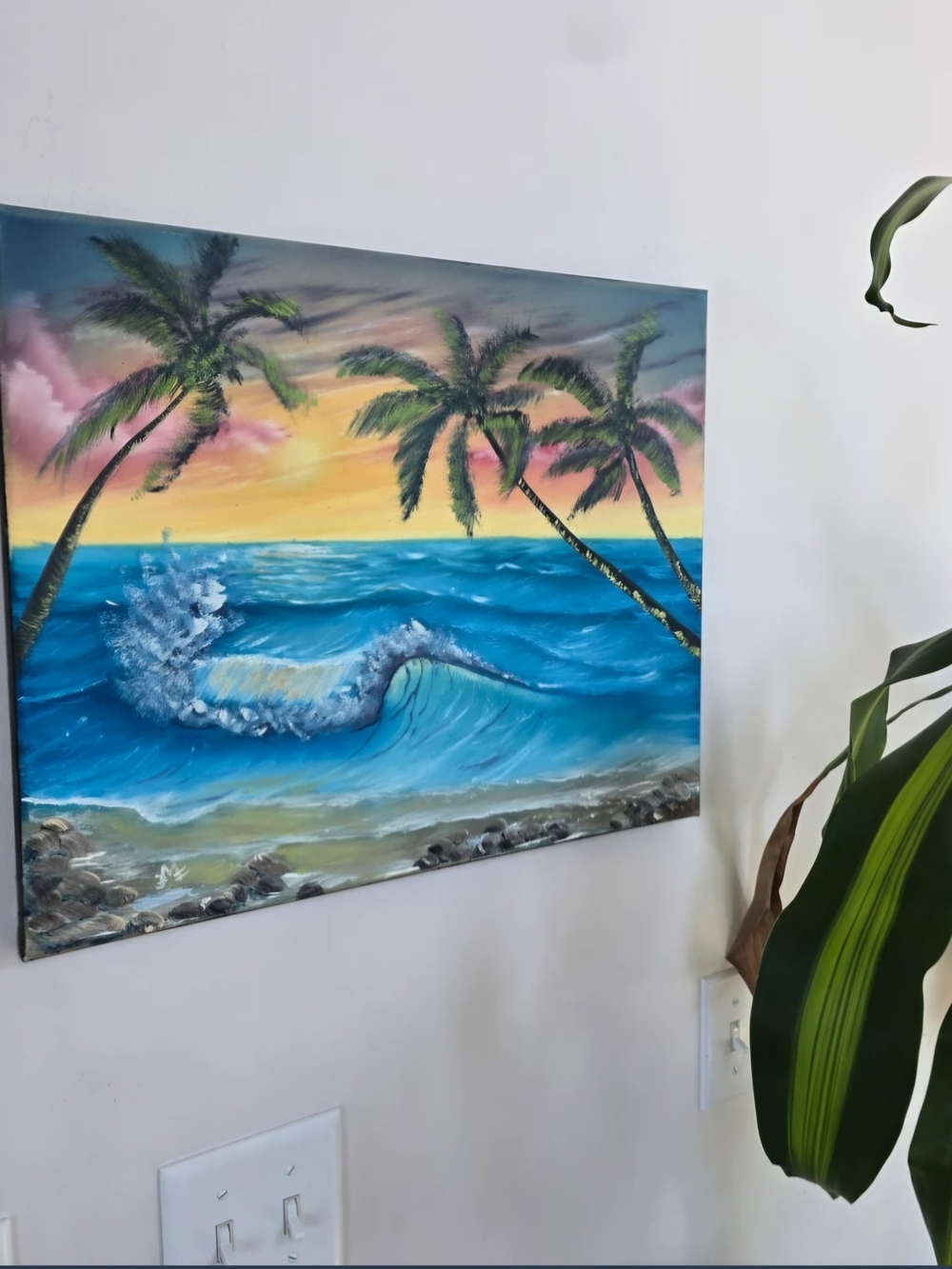 Tropical Sunset Ocean Canvas Wall Art - Blue, Yellow, Pink - Picture 3 of 5